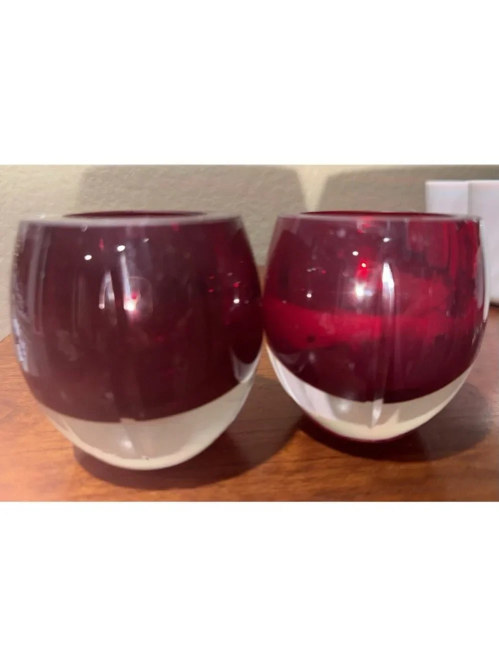 Ruby Red  ~ Clear & Red Votive Candle Holder ~ Crate & Barrel ~ ?Poland ?